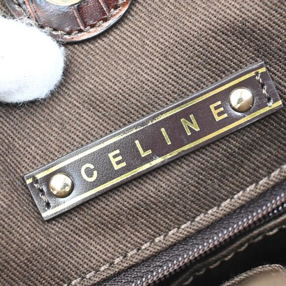 CELINE Logo Macadam Shoulder Tote Bag Suede Embossed Leather Purple SHW 34KB278 - Picture 14 of 15